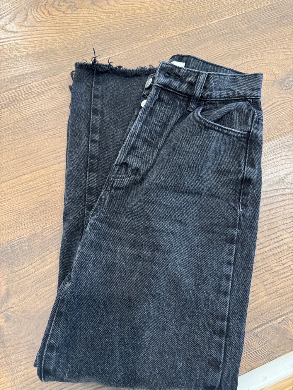 PacSun Women's Slim Straight Washed Black Jeans with Frayed Hem